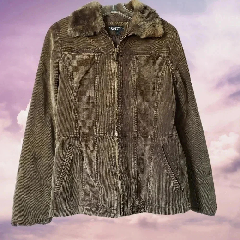-Black Rivet corduroy faux fur collared & buttom sleeves brown colo size medium